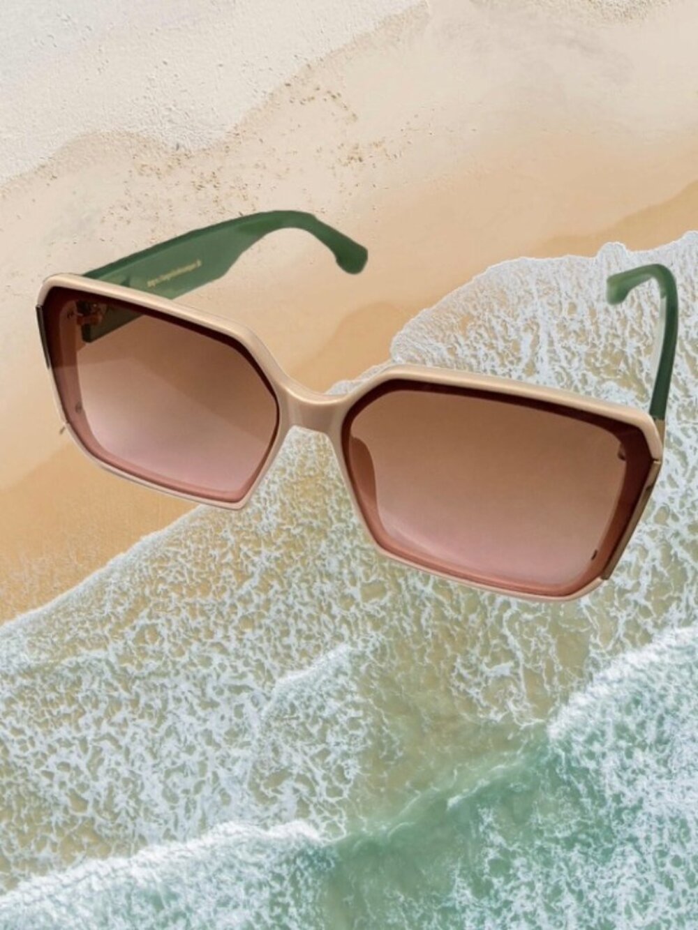 Square Sunglasses with Green Temples - Women Accessories - Picture 2 of 4